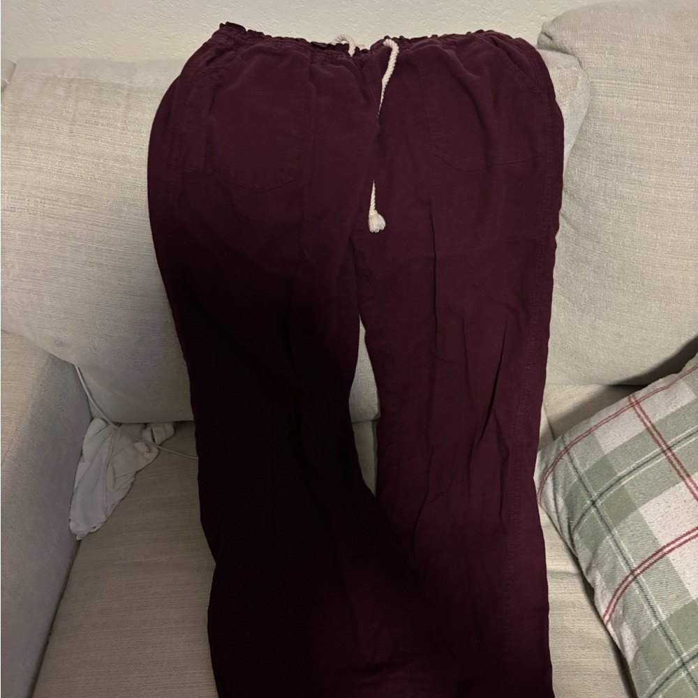 Marroon colorDrawstring Linen Pants